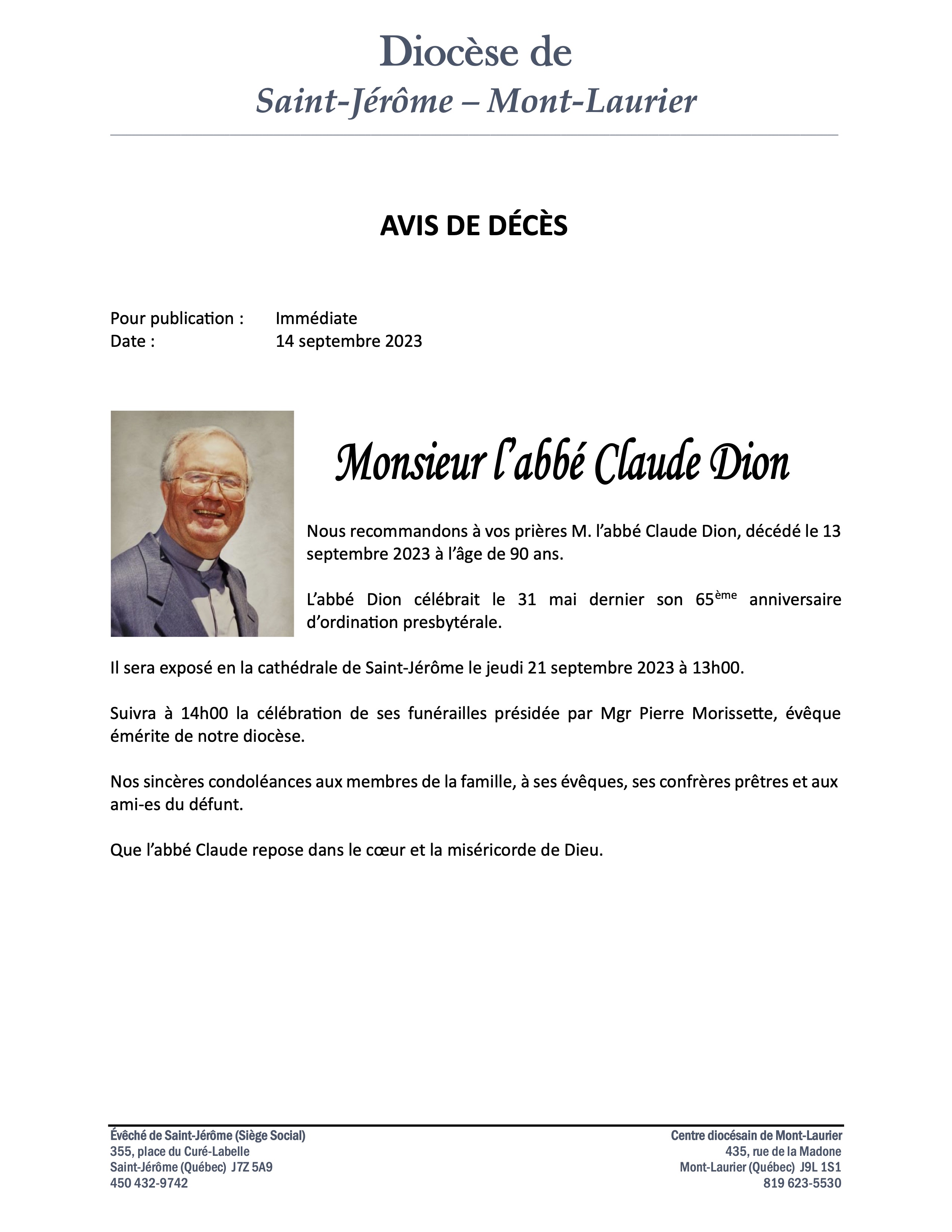 ECDL Avis de décès de monsieur labbé Claude Dion Blog